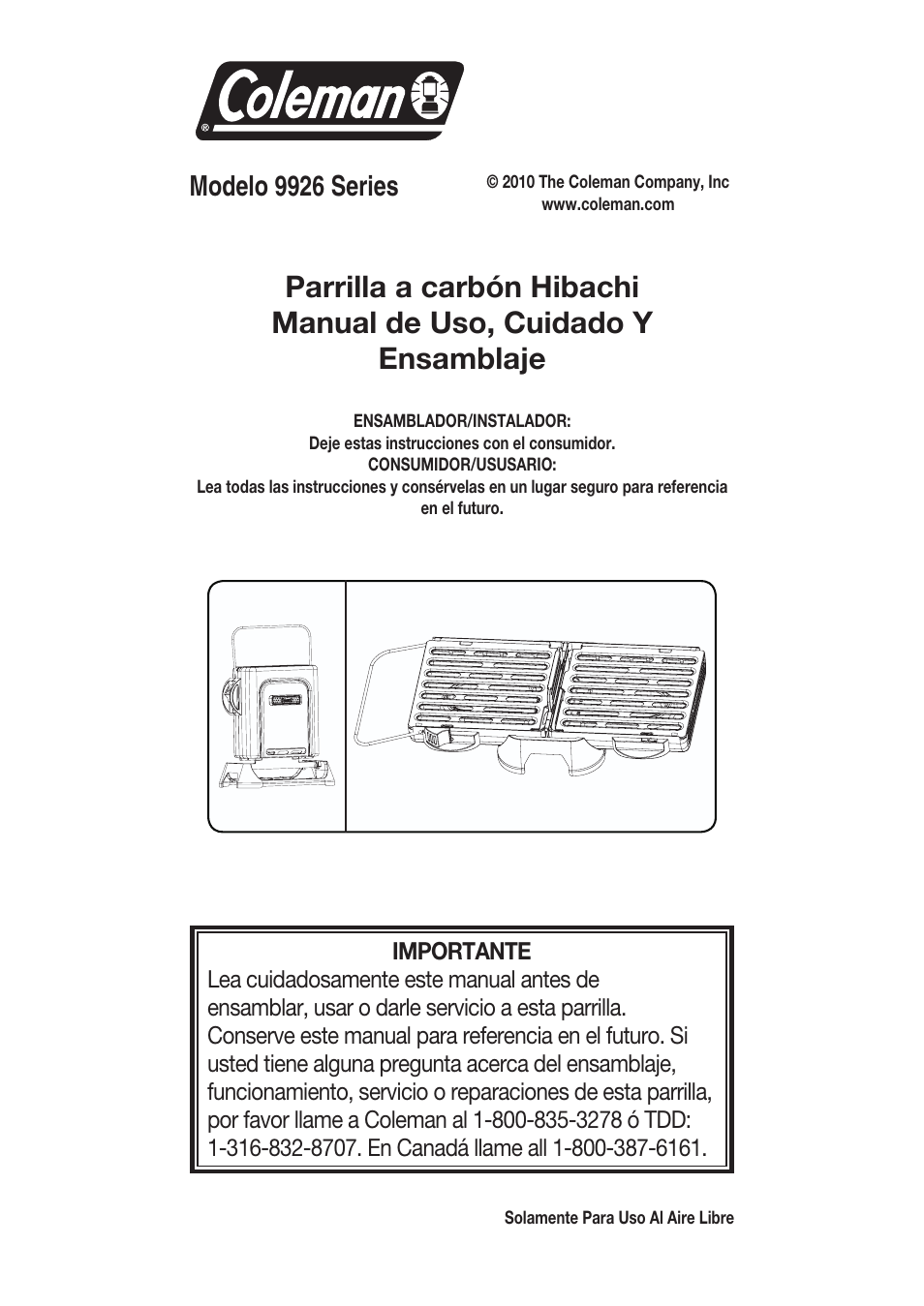 Modelo 9926 series | Coleman 9926 User Manual | Page 17 / 24