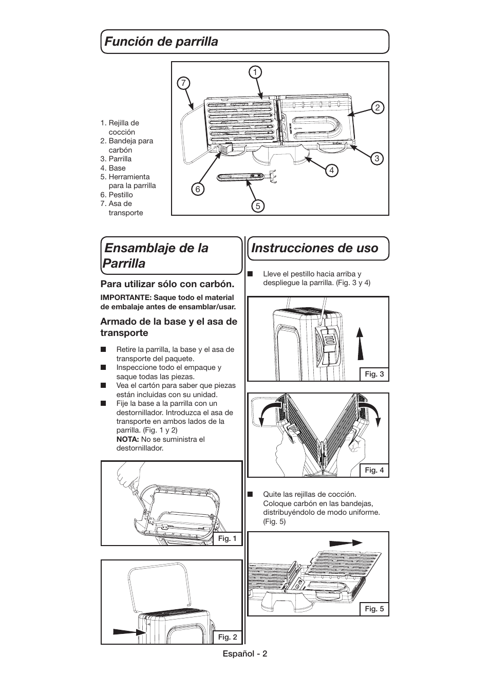 Instrucciones de uso función de parrilla, Ensamblaje de la parrilla | Coleman 9926 User Manual | Page 19 / 24