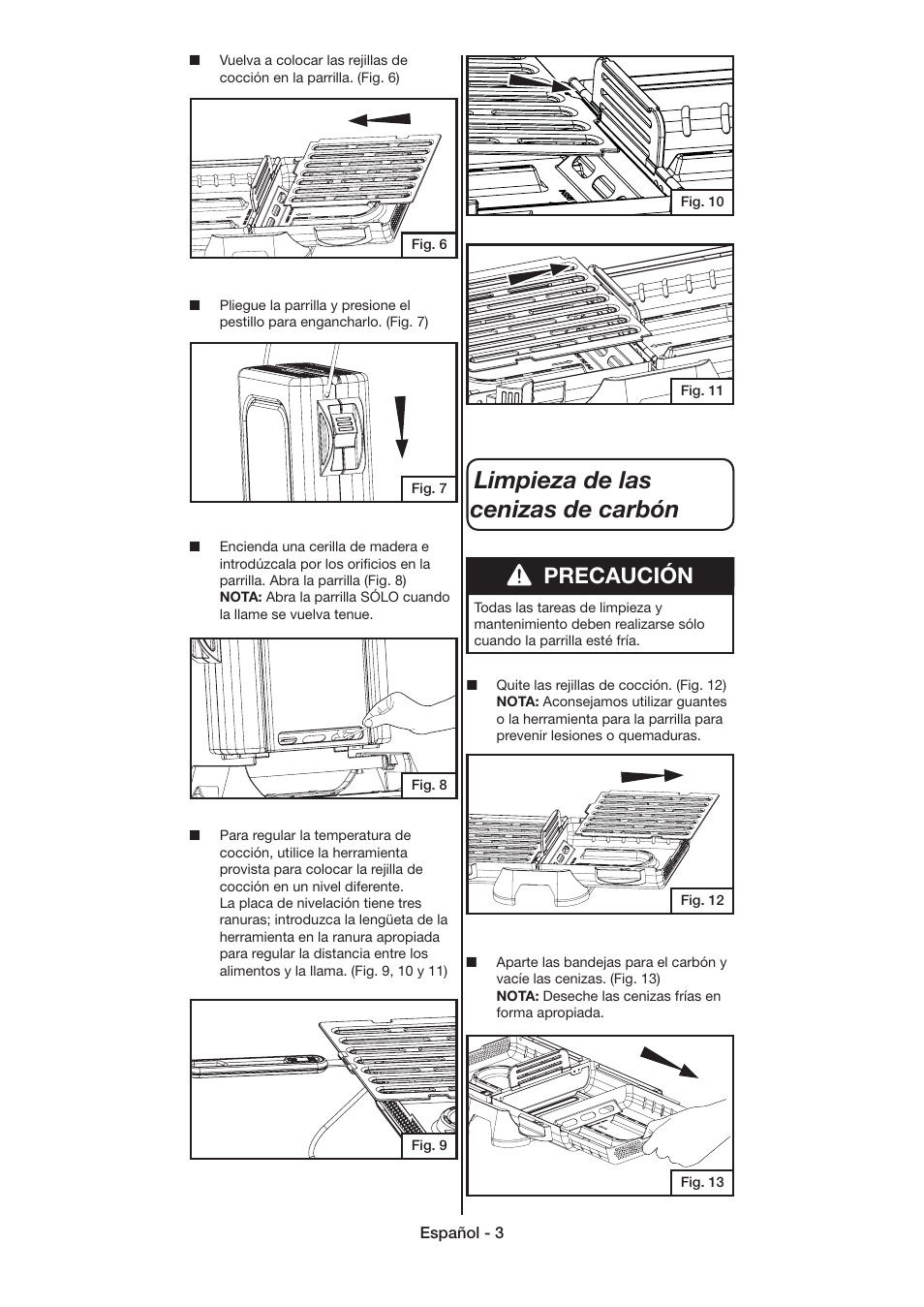 Limpieza de las cenizas de carbón, Precaución | Coleman 9926 User Manual | Page 20 / 24