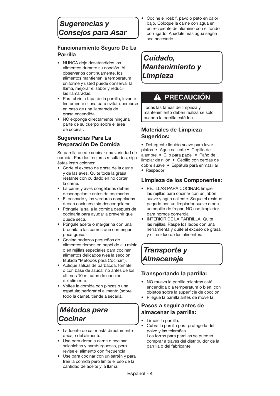 Precaución | Coleman 9926 User Manual | Page 21 / 24