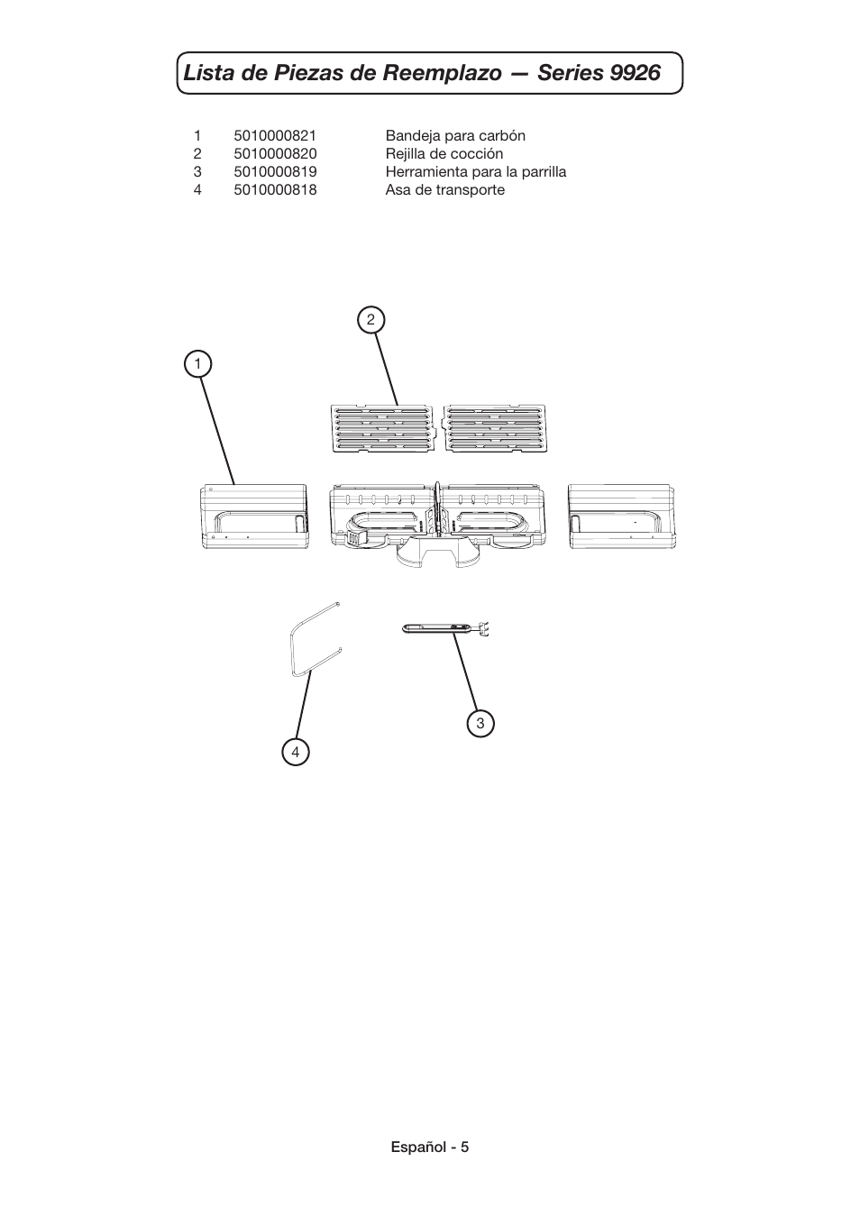 Lista de piezas de reemplazo — series 9926 | Coleman 9926 User Manual | Page 22 / 24