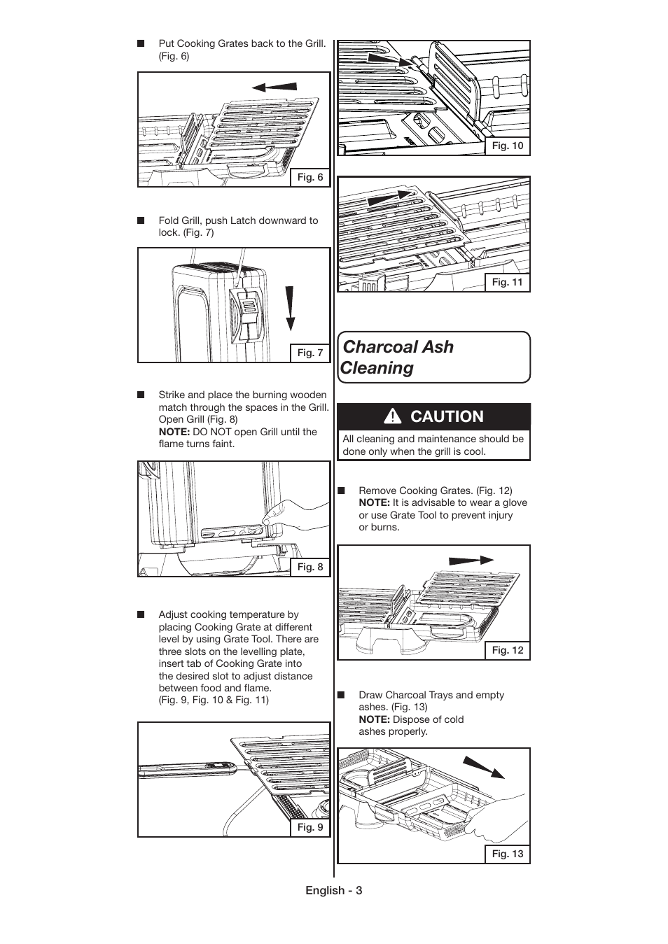 Charcoal ash cleaning, Caution | Coleman 9926 User Manual | Page 4 / 24