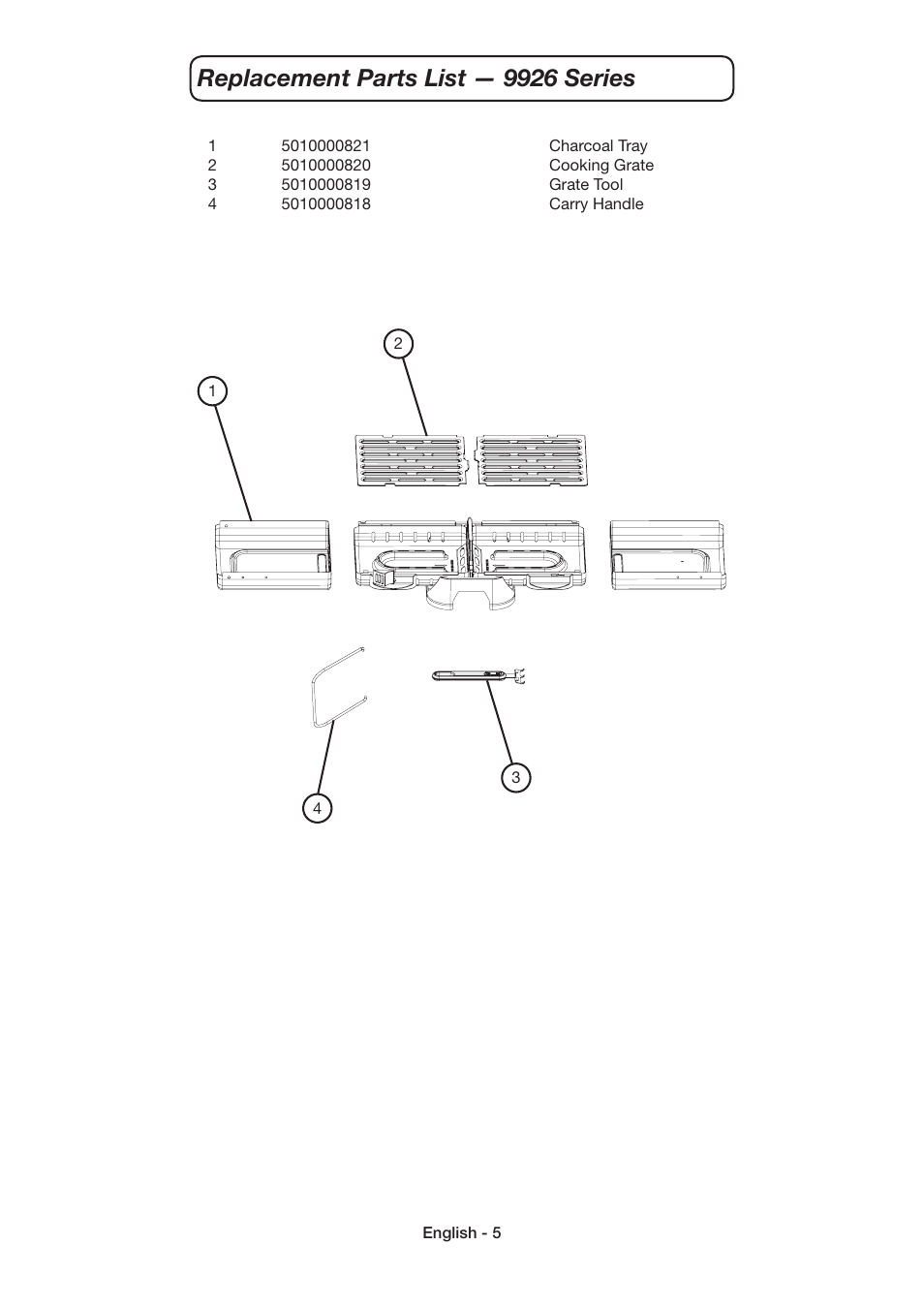 Replacement parts list — 9926 series | Coleman 9926 User Manual | Page 6 / 24