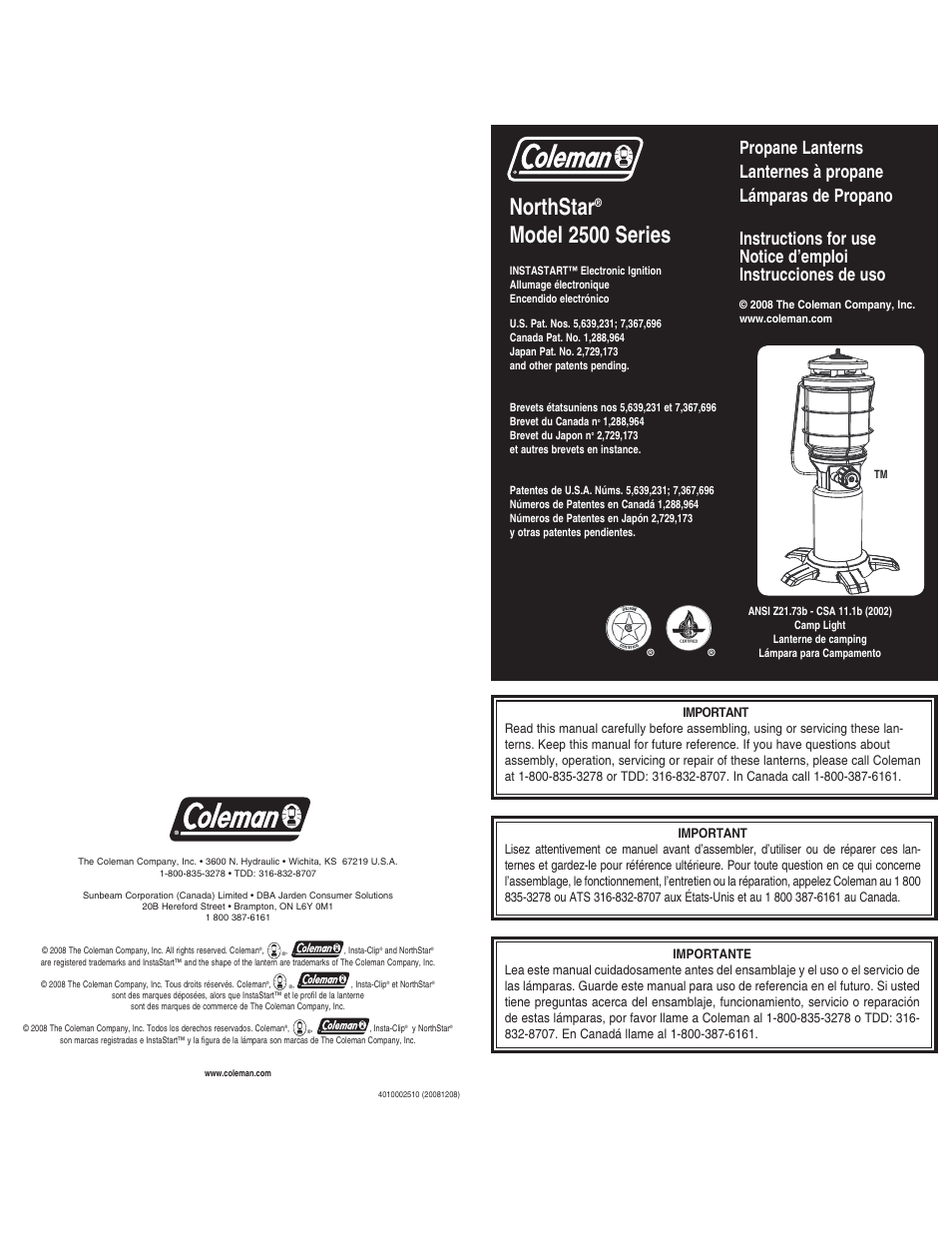 Coleman NORTHSTAR 2500 User Manual | 14 pages