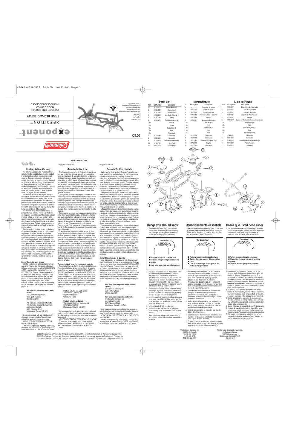 Coleman 9730 User Manual | 2 pages