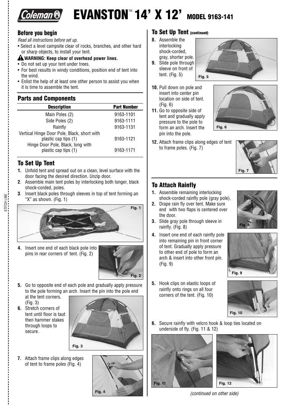 Coleman Evanston 9163-141 User Manual | 2 pages