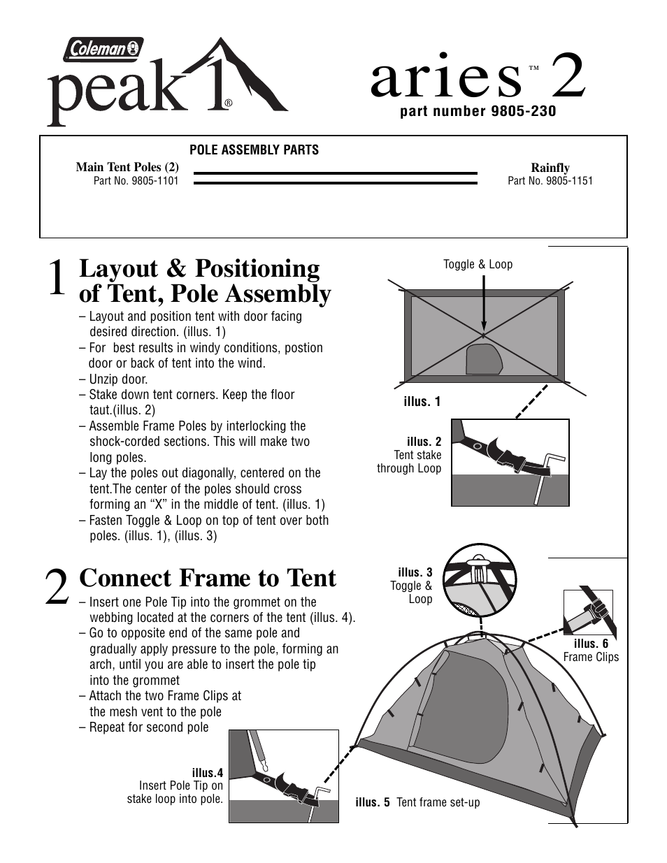 Coleman Peak 1 9805-230 User Manual | 2 pages