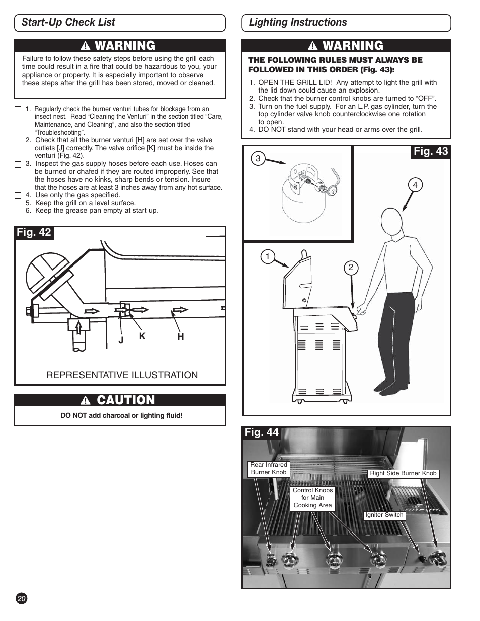 Warning, Caution, Start-up check list | Lighting instructions | Coleman 9992-643 User Manual | Page 20 / 32