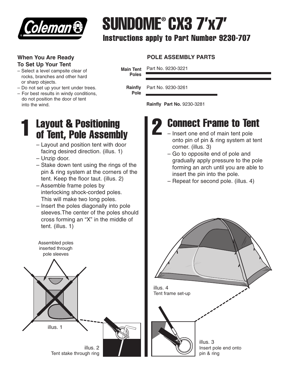 Coleman SUNDOME CX3 7'x7' User Manual | 2 pages