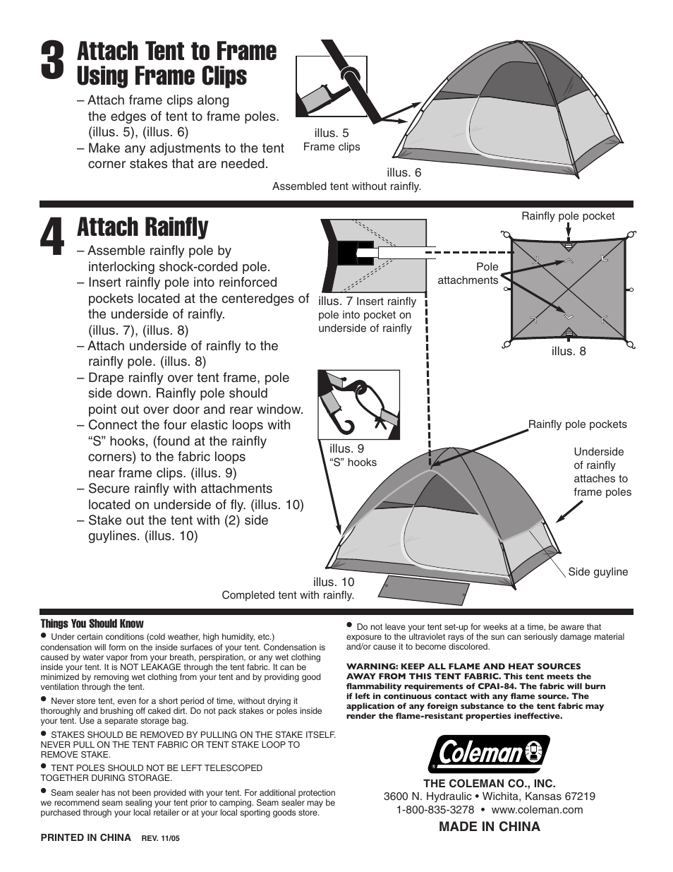 Attach tent to frame using frame clips, Attach rainfly | Coleman SUNDOME CX3 7'x7' User Manual | Page 2 / 2