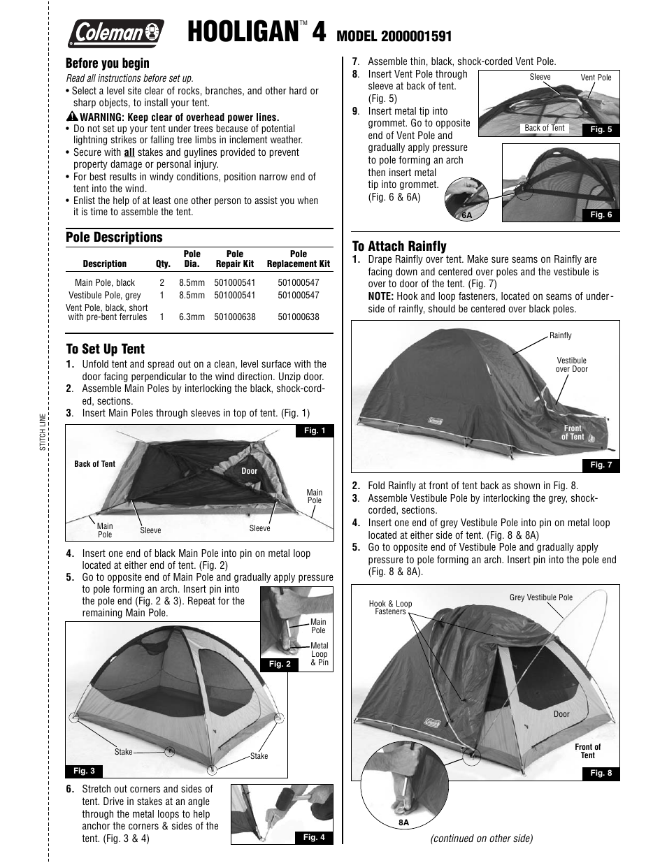 Coleman HOOLIGAN 2000001591STITCHLINE User Manual | 2 pages