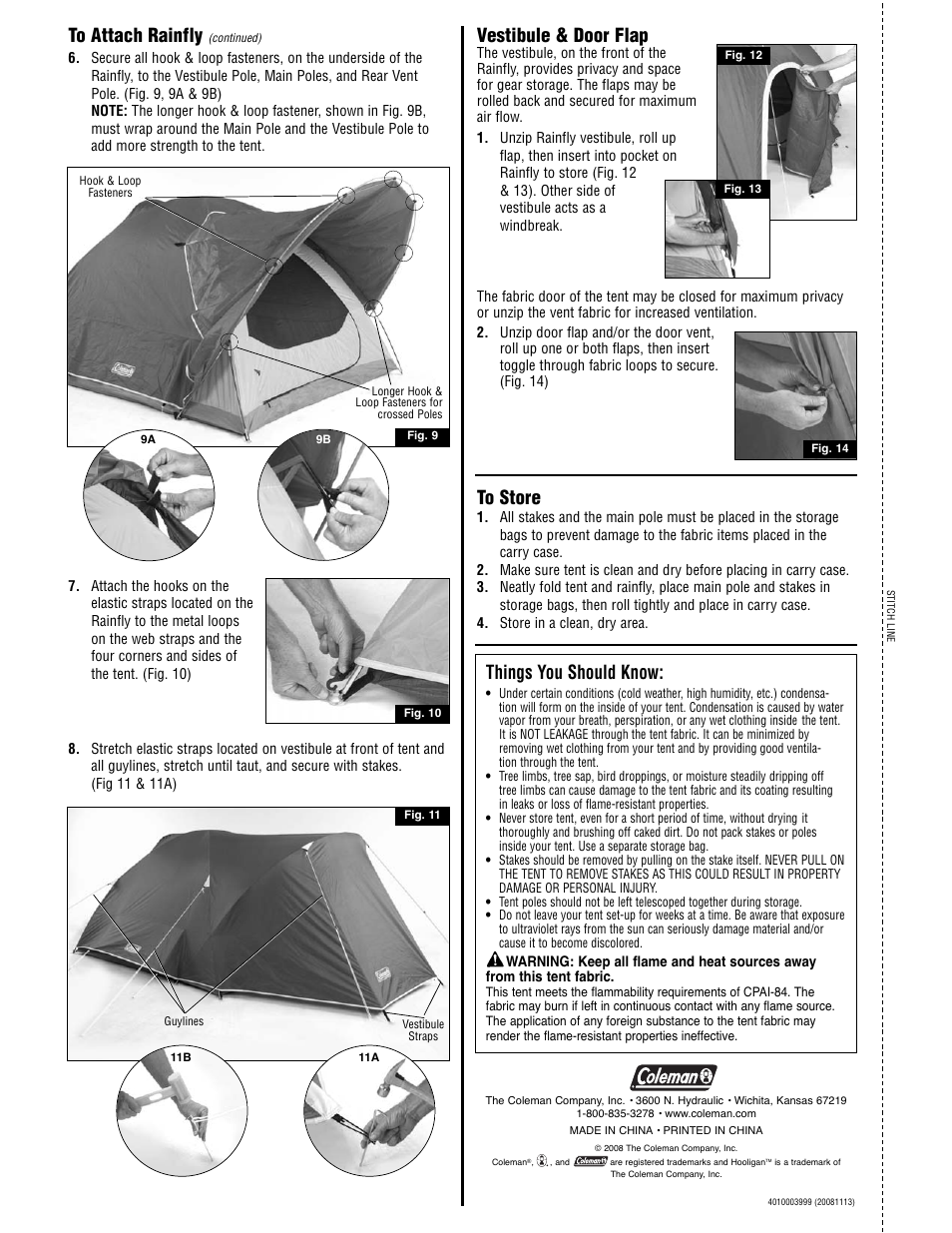 Vestibule & door flap, Things you should know | Coleman HOOLIGAN 2000001591STITCHLINE User Manual | Page 2 / 2