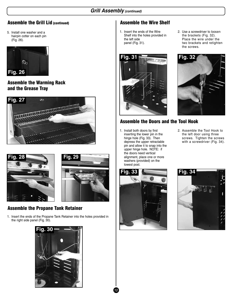 Grill assembly, Fig. 30, Fig. 31 | Fig. 32, Fig. 33, Fig. 34 | Coleman 9993 User Manual | Page 10 / 24