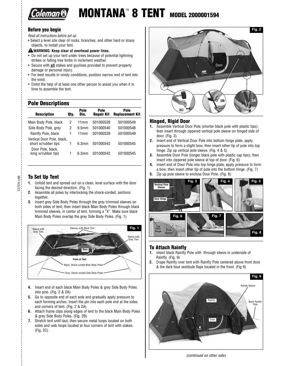 Coleman MONTANA 2000001594 User Manual | 2 pages