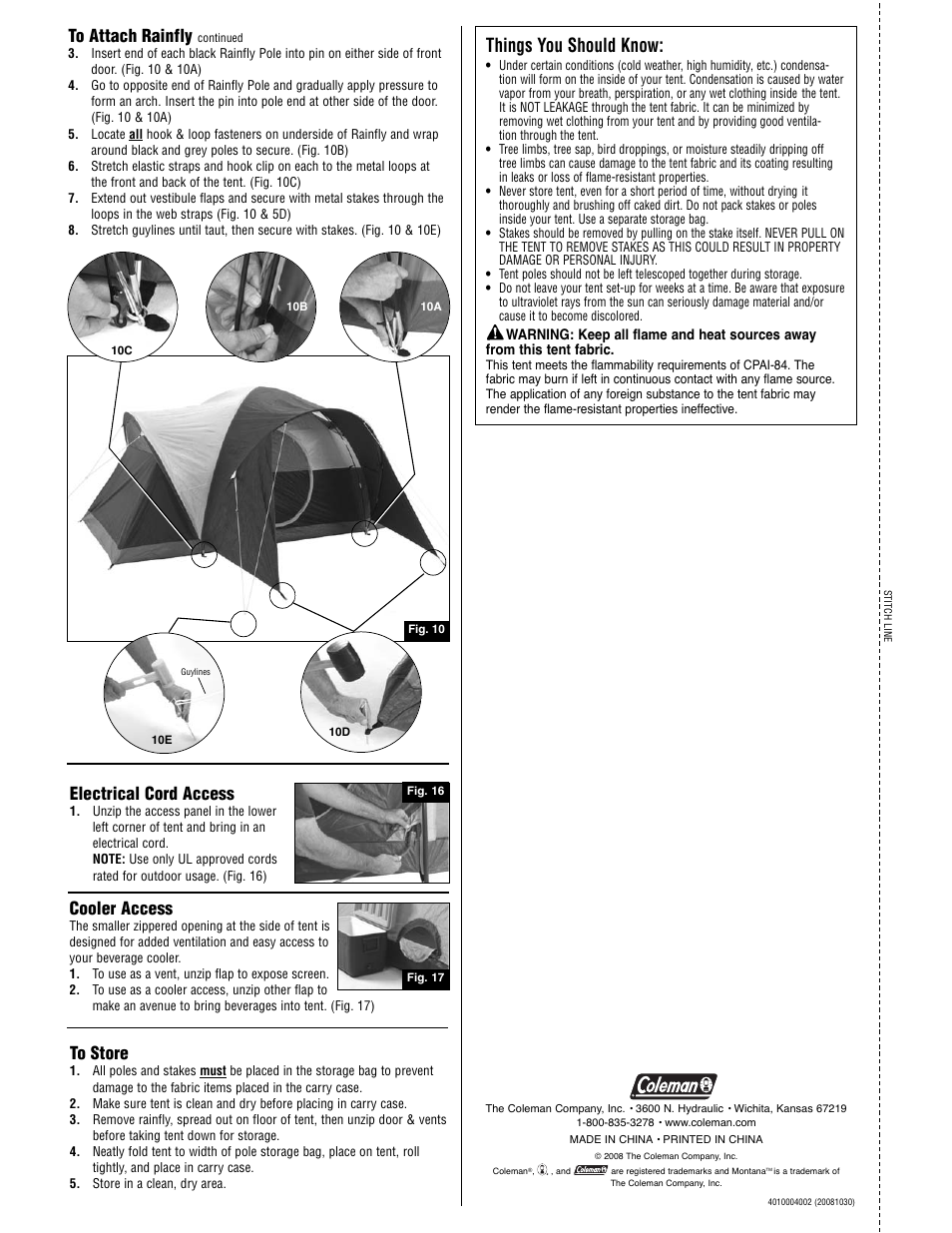 Things you should know, Cooler access, Electrical cord access | Coleman MONTANA 2000001594 User Manual | Page 2 / 2