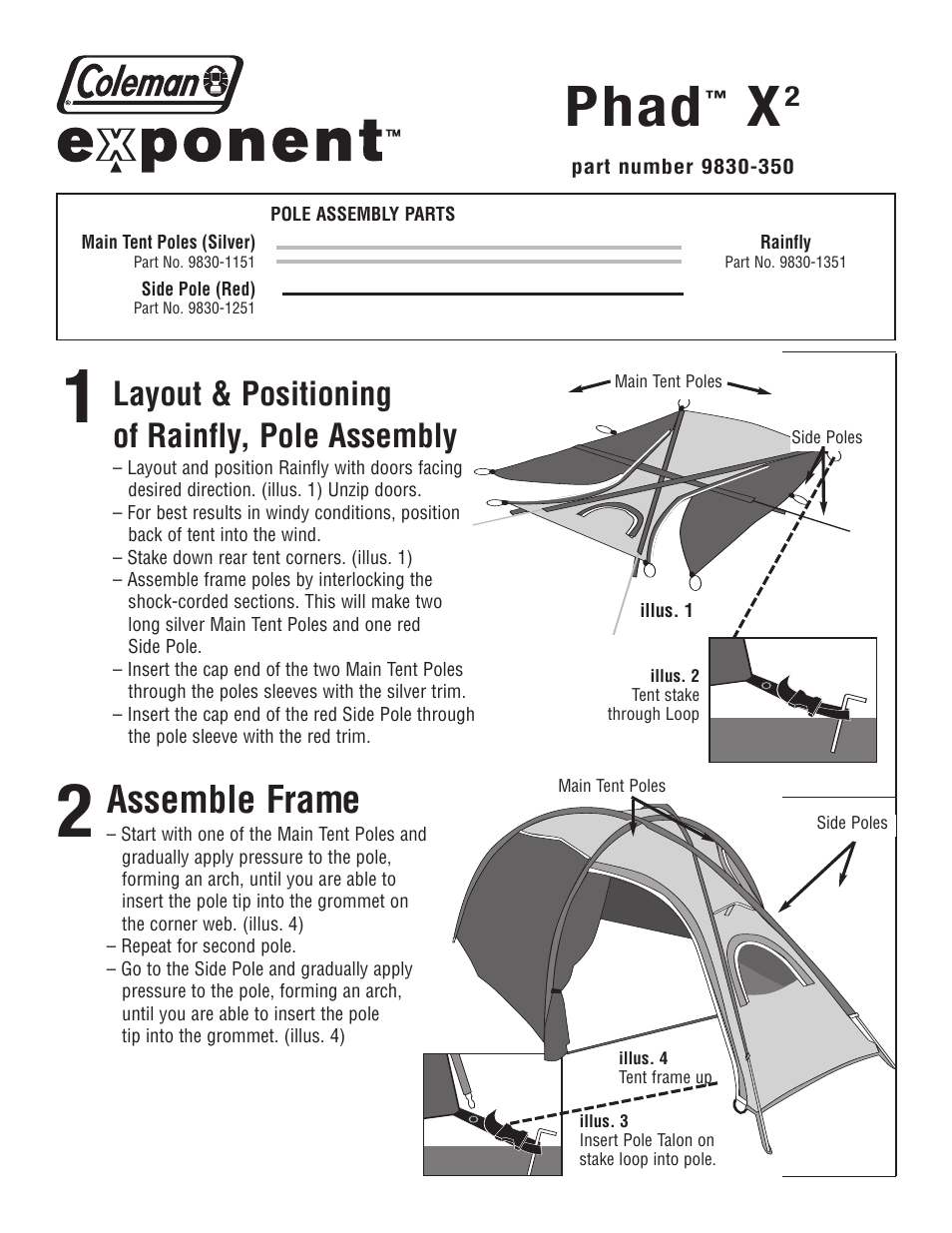 Coleman PHAD 9830-350 User Manual | 2 pages