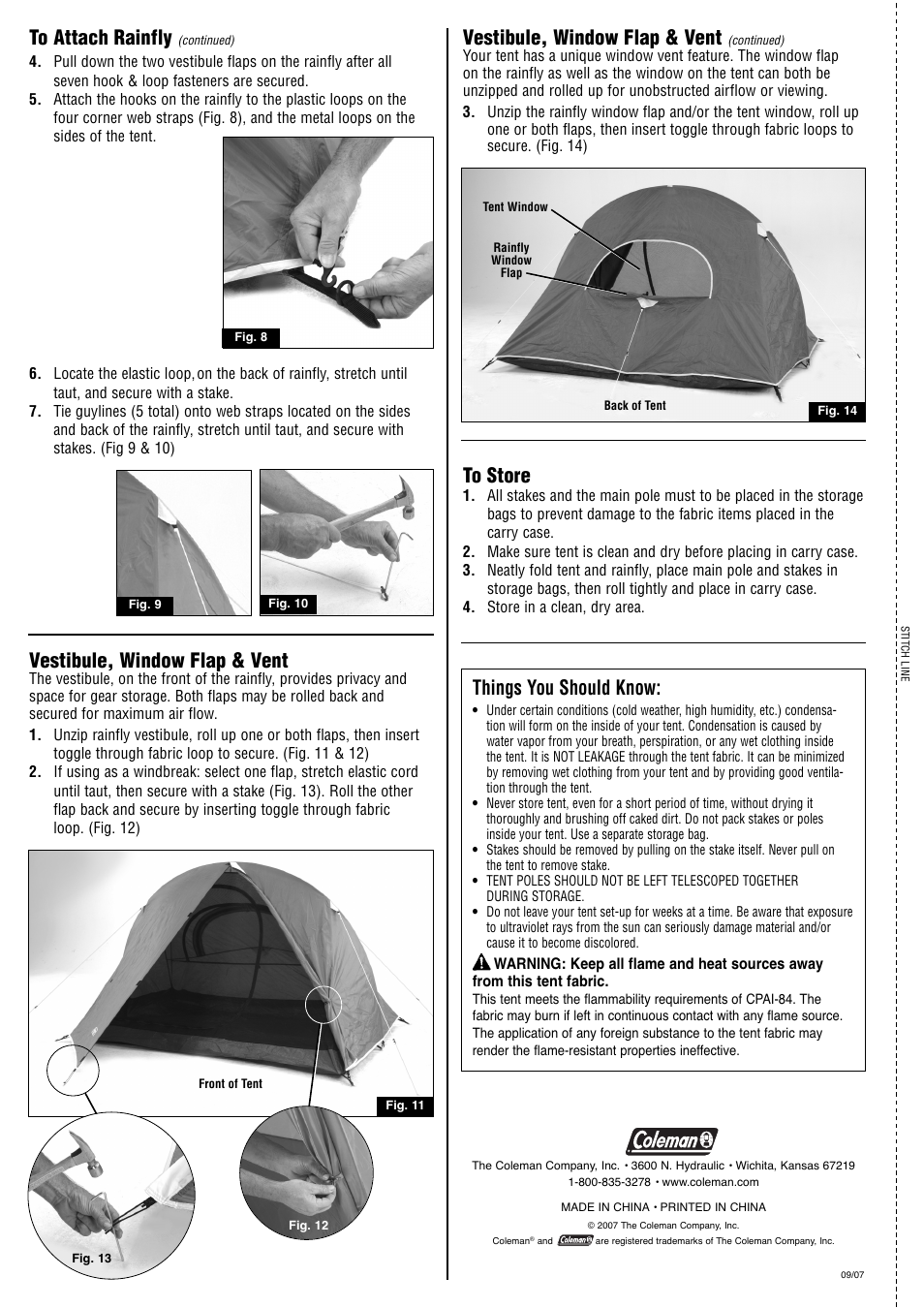 Things you should know, Vestibule, window flap & vent | Coleman Tent 2000000436 User Manual | Page 2 / 2