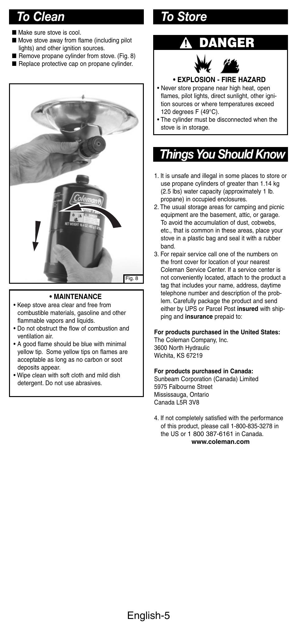 Things you should know, Danger, English-5 | Coleman 5412A User Manual | Page 6 / 24