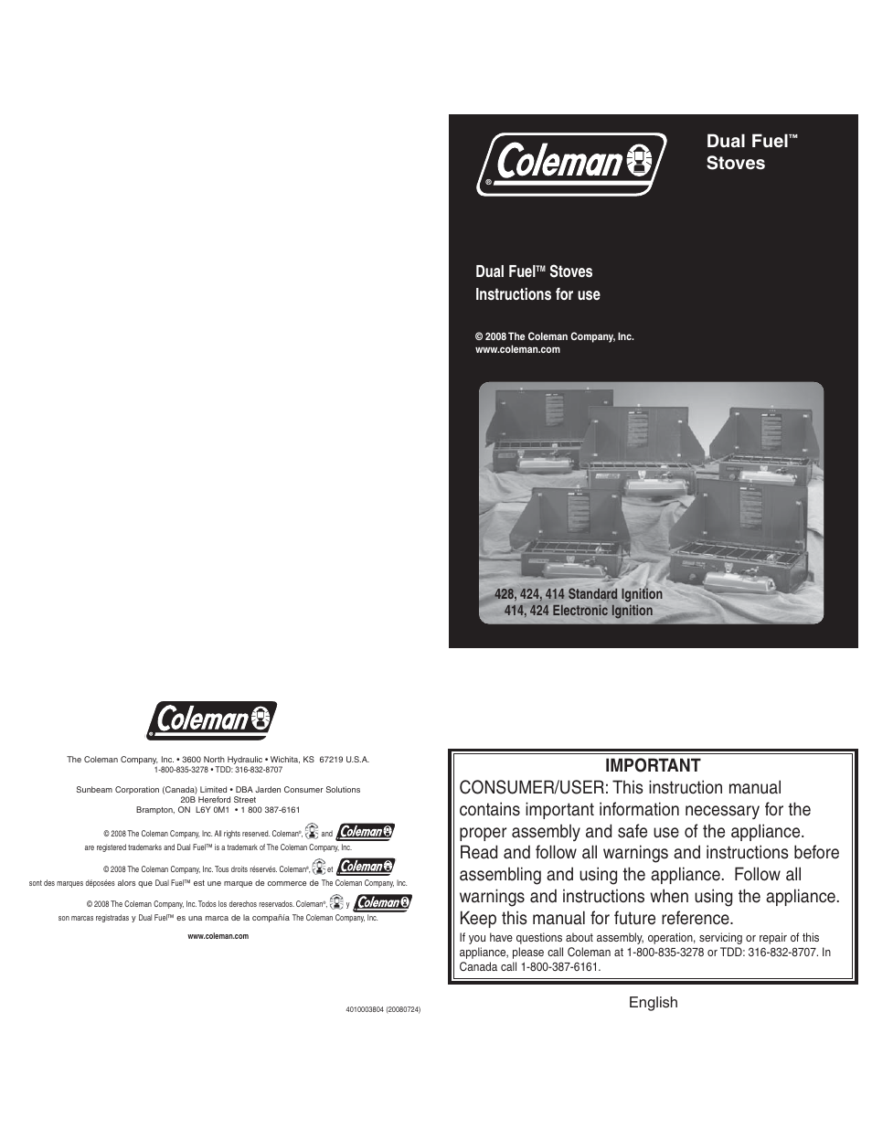 Coleman 4010003804 User Manual | 20 pages