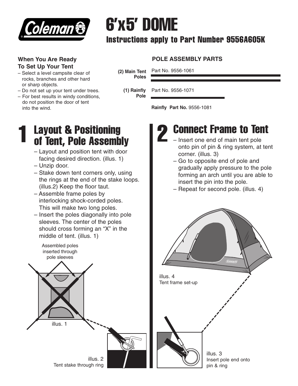 Coleman Dome 9556A605K User Manual | 2 pages