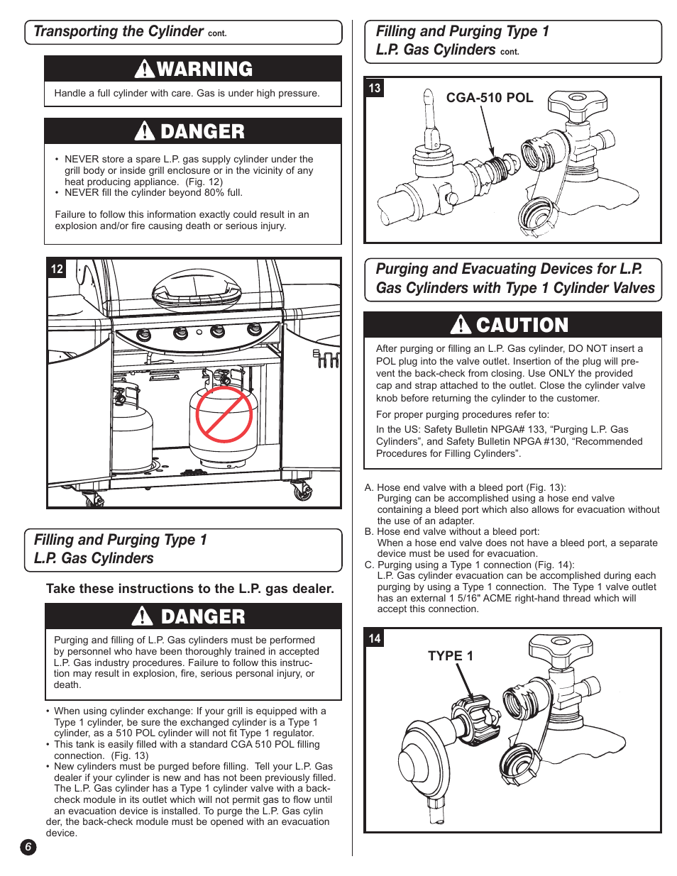 Warning, Danger, Caution | Transporting the cylinder | Coleman 5400 LP User Manual | Page 6 / 40