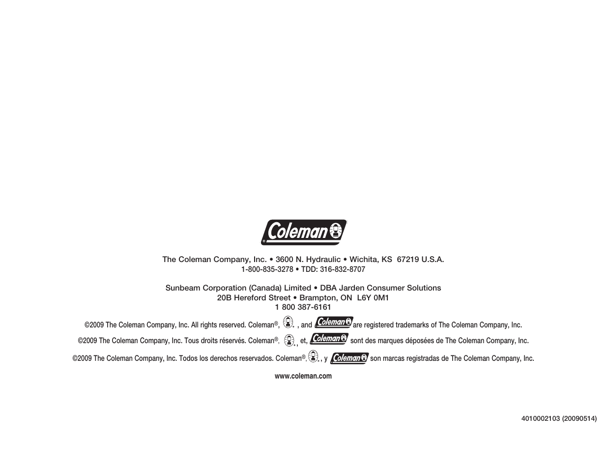 Coleman 5038 User Manual | Page 24 / 24