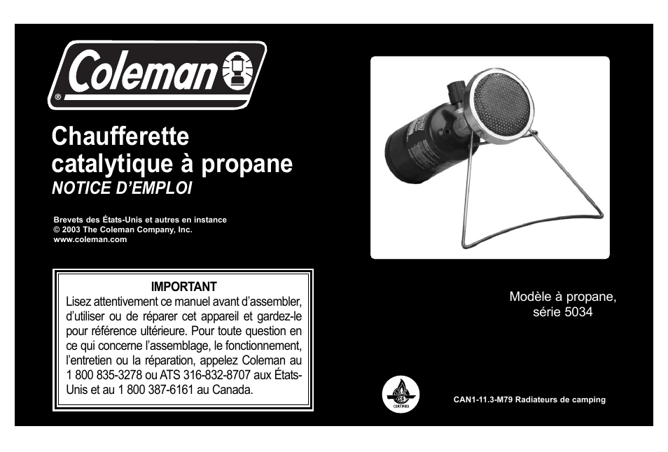 Chaufferette catalytique à propane | Coleman 5034 User Manual | Page 11 / 32