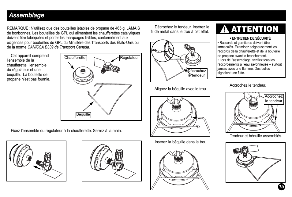 Attention, Assemblage | Coleman 5034 User Manual | Page 15 / 32