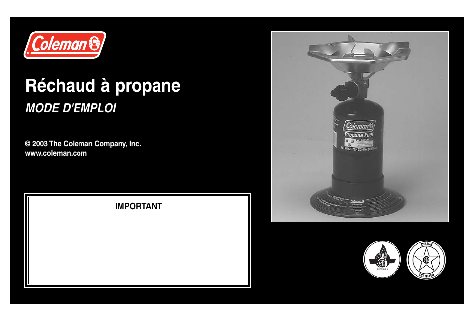 Réchaud à propane, Mode d'emploi | Coleman 5431A Series User Manual | Page 11 / 32