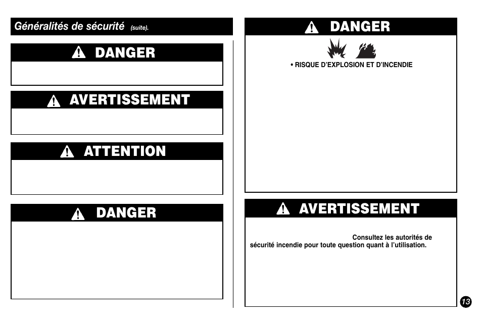 Danger, Avertissement, Danger attention | Coleman 5431A Series User Manual | Page 13 / 32