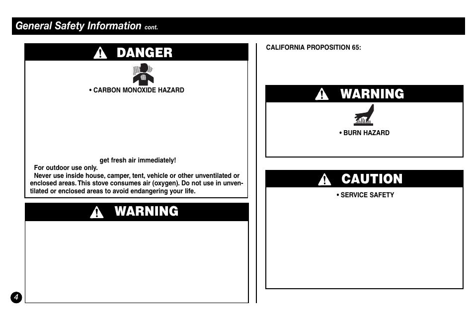 Warning, Caution warning, Danger | General safety information | Coleman 5431A Series User Manual | Page 4 / 32