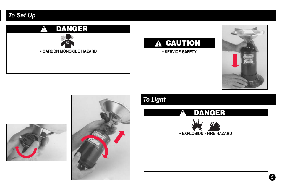 Danger, Caution | Coleman 5431A Series User Manual | Page 5 / 32