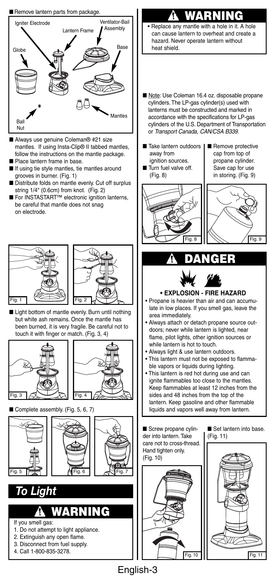 Warning, Danger, English-3 | Coleman 5178 Series User Manual | Page 4 / 24