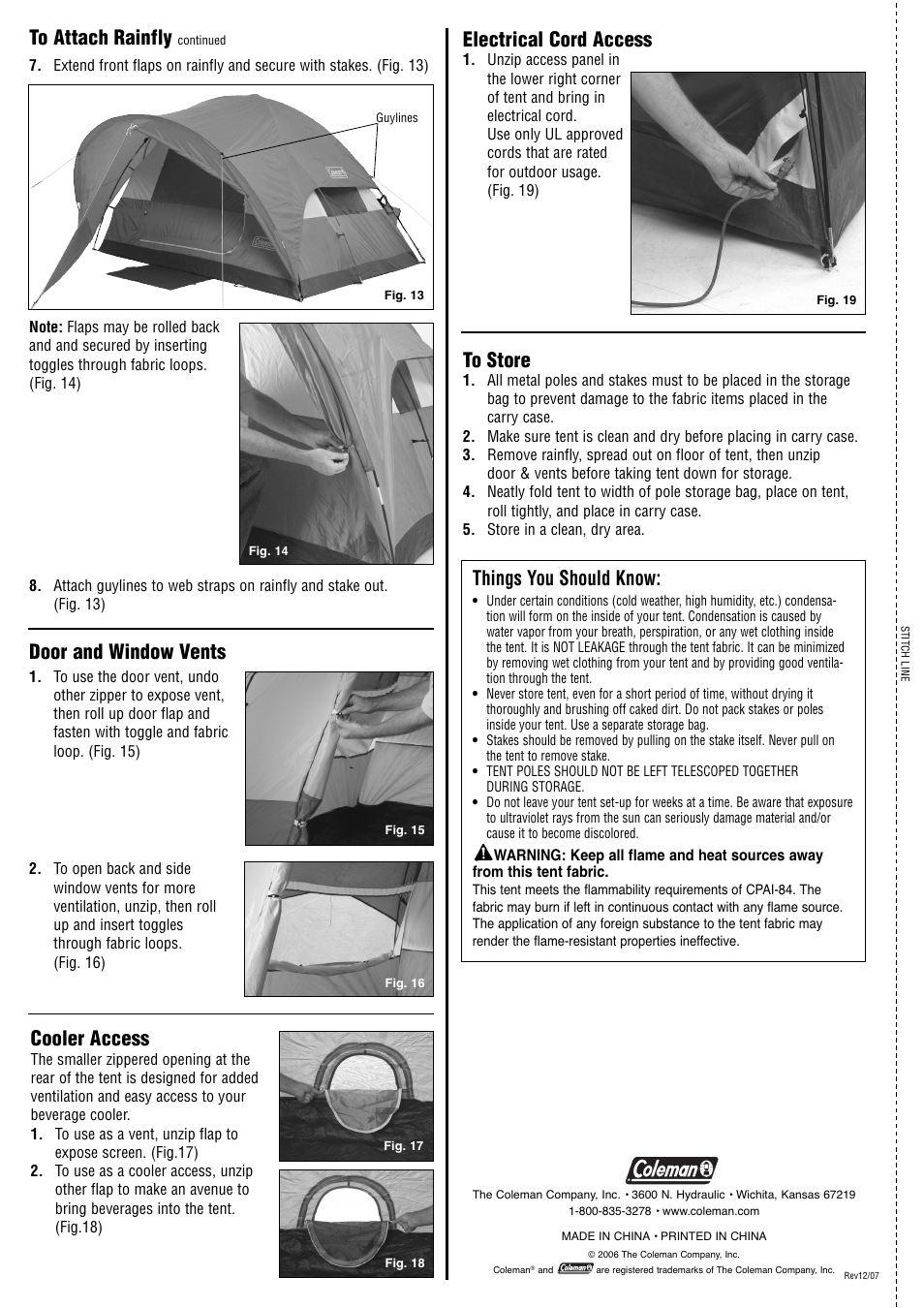 Door and window vents, Cooler access, Electrical cord access | Things you should know | Coleman 2000001126 User Manual | Page 2 / 2