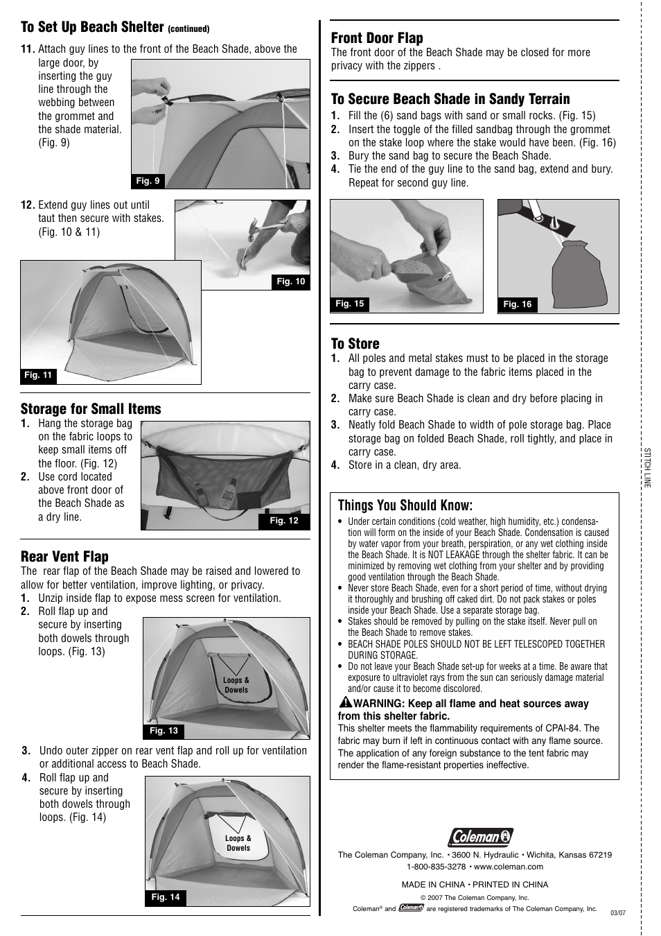 Things you should know, Storage for small items, Rear vent flap | Front door flap | Coleman Tent 919A162 User Manual | Page 2 / 2