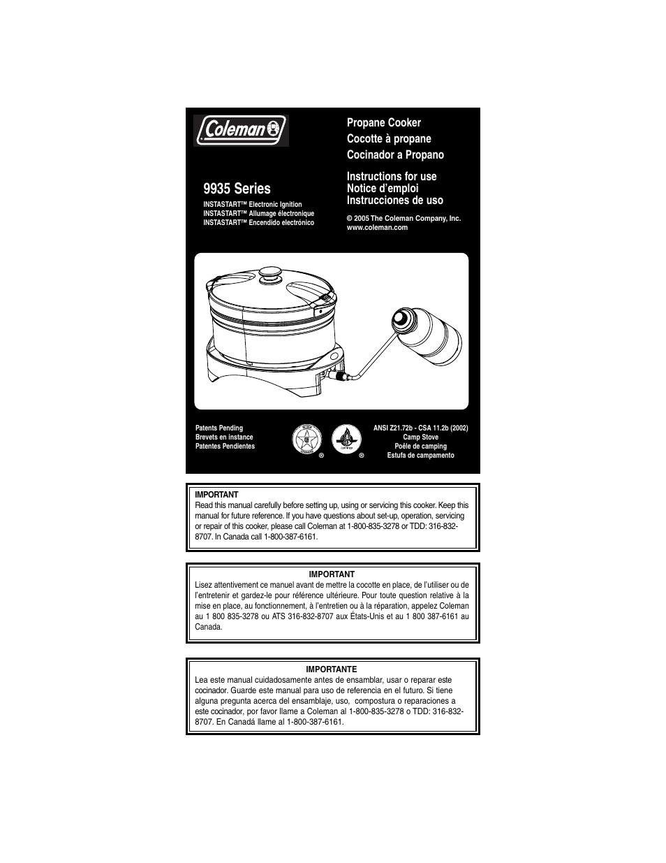 Coleman 9935 series User Manual | 8 pages