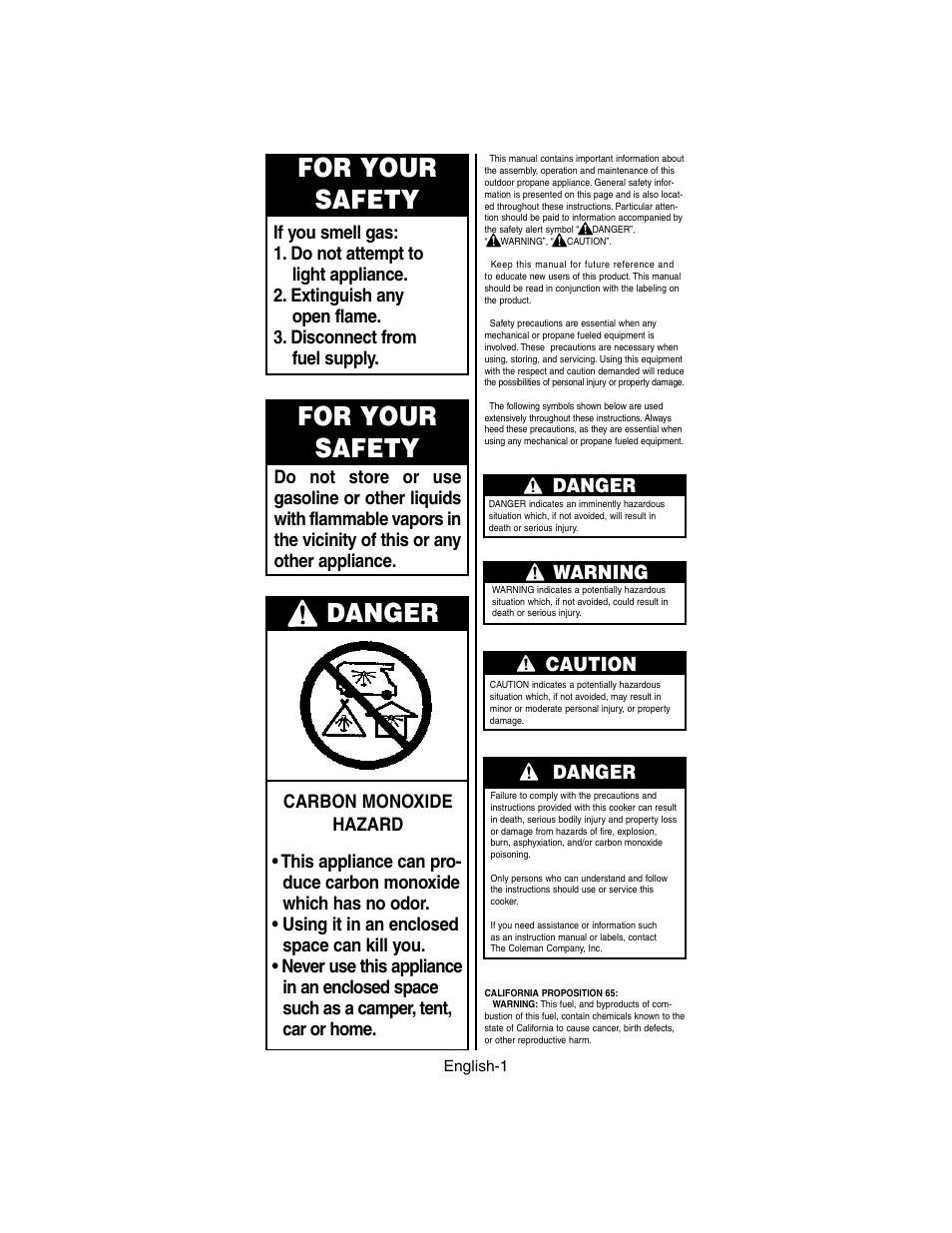 For your safety, Danger, Warning | Caution | Coleman 9935 series User Manual | Page 2 / 8