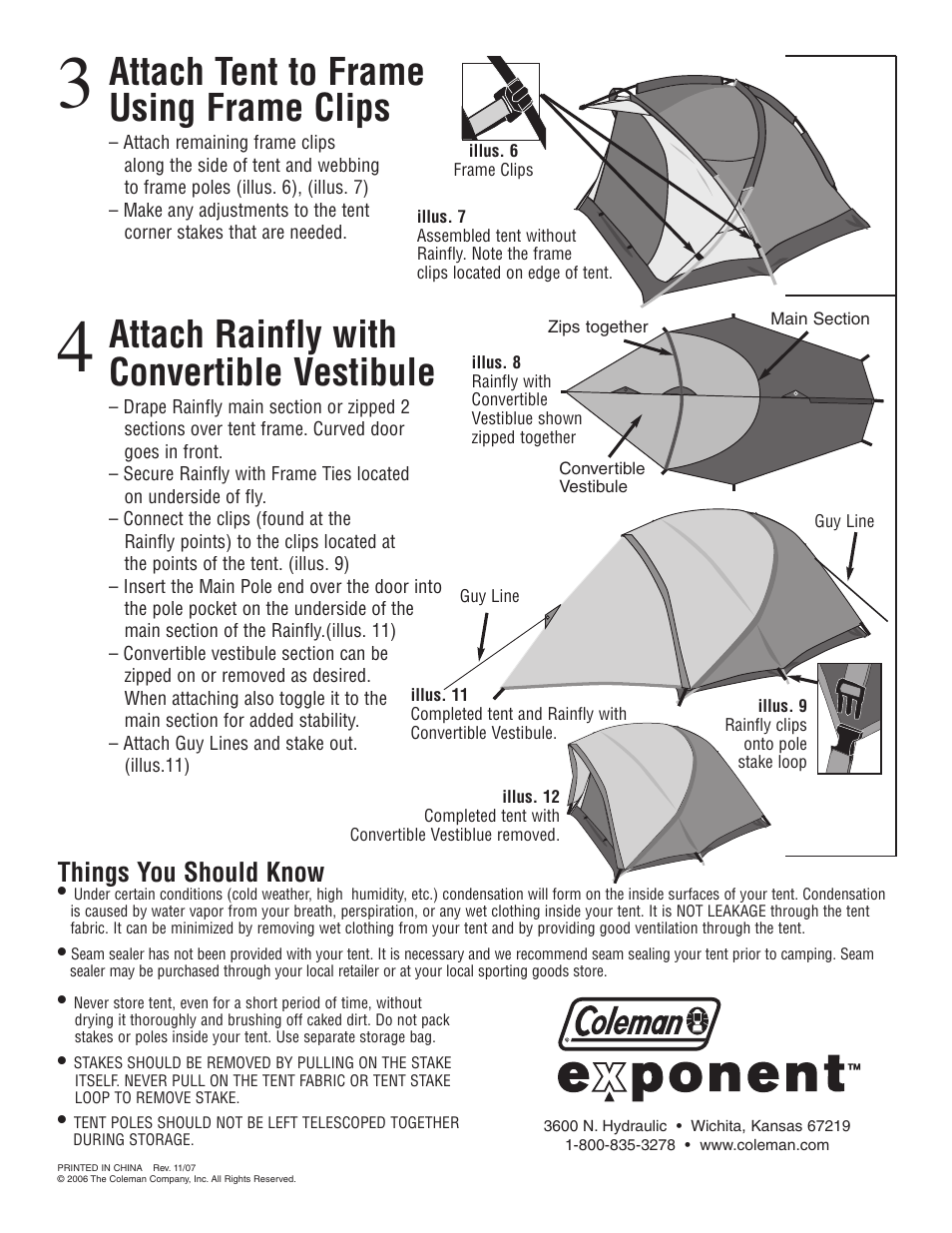 Attach tent to frame using frame clips, Attach rainfly with convertible vestibule, Things you should know | Coleman EXPONENT HEKA X2 User Manual | Page 2 / 2