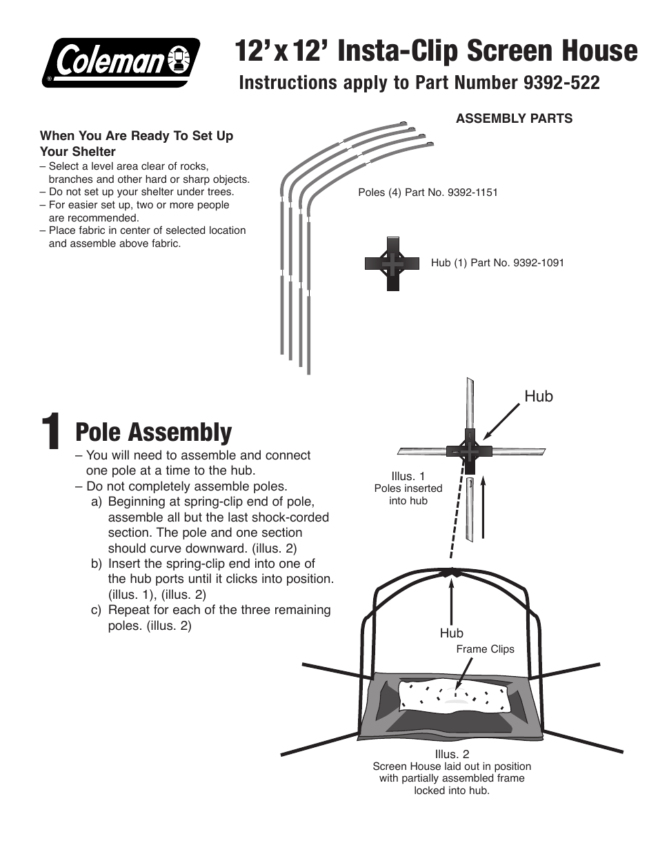 Coleman 9392-522 User Manual | 2 pages