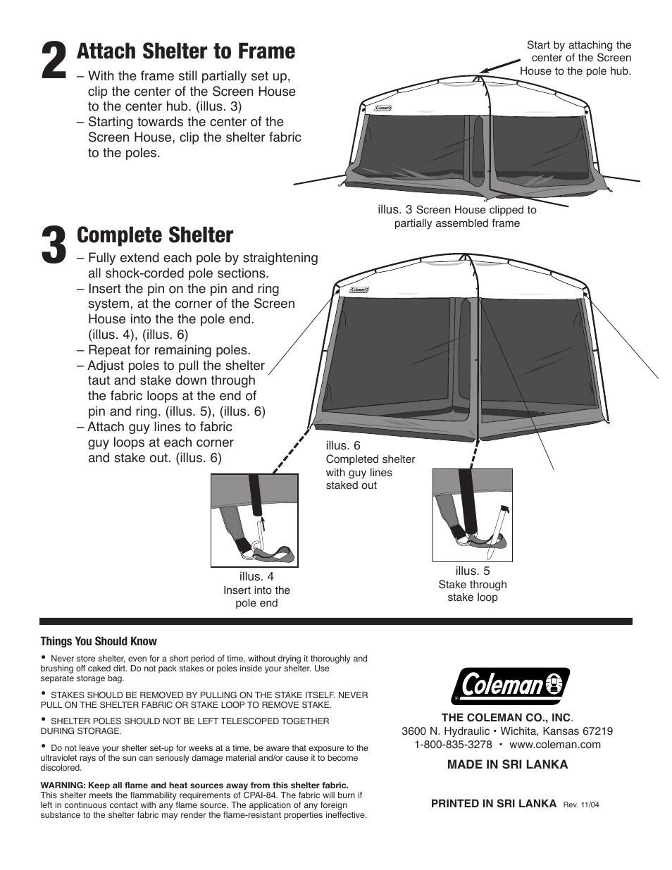 Attach shelter to frame, Complete shelter | Coleman 9392-522 User Manual | Page 2 / 2