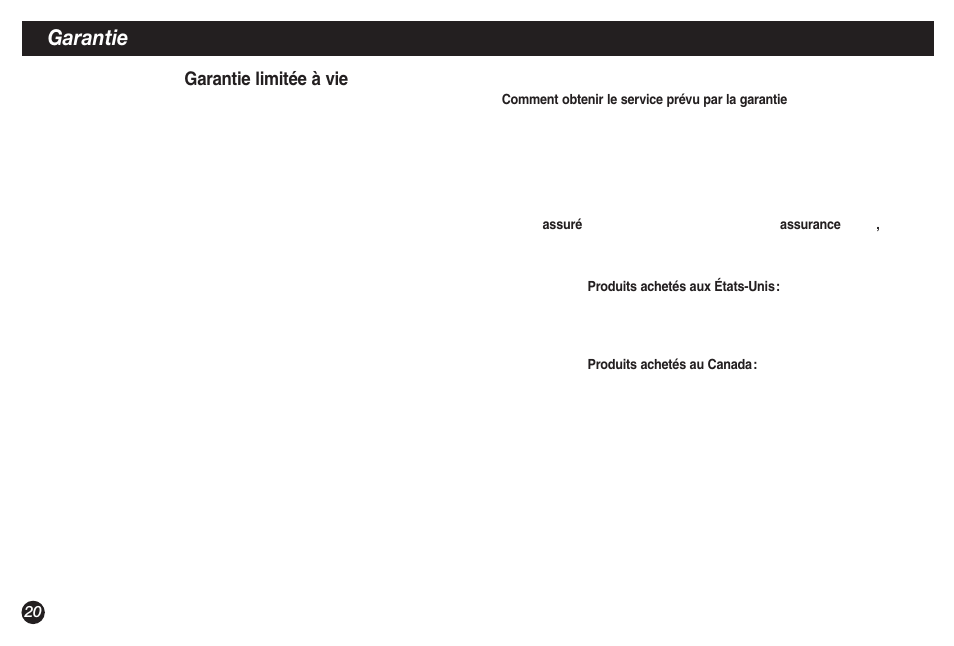 Garantie, Garantie limitée à vie | Coleman NORTHSTAR 2500A User Manual | Page 20 / 32