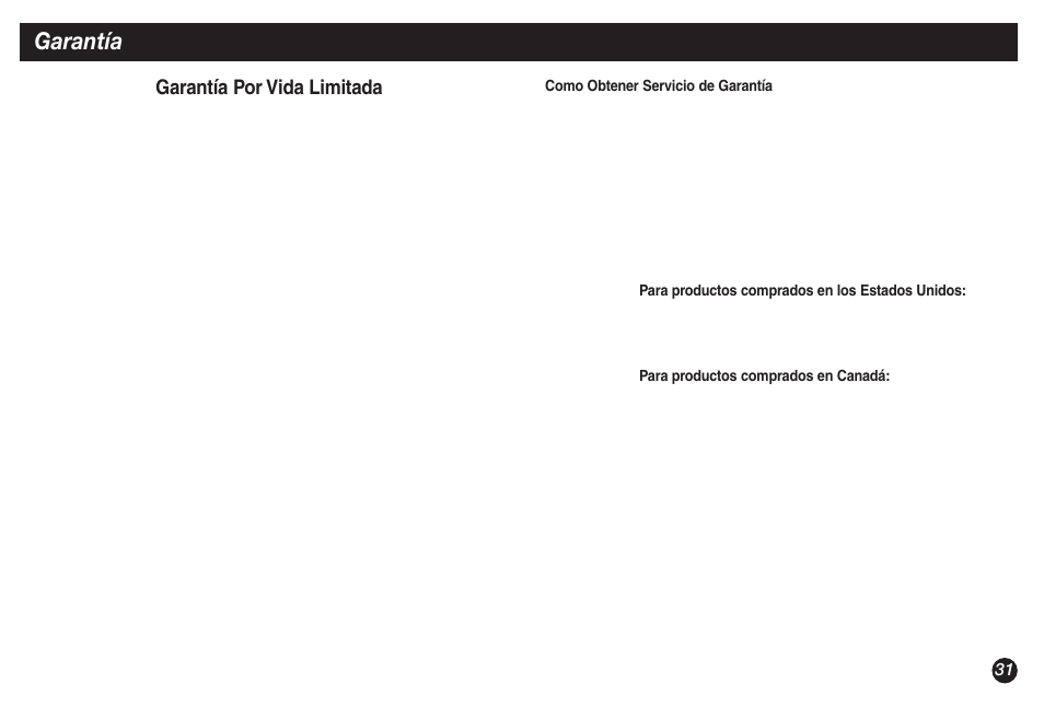 Garantía, Garantía por vida limitada | Coleman NORTHSTAR 2500A User Manual | Page 31 / 32