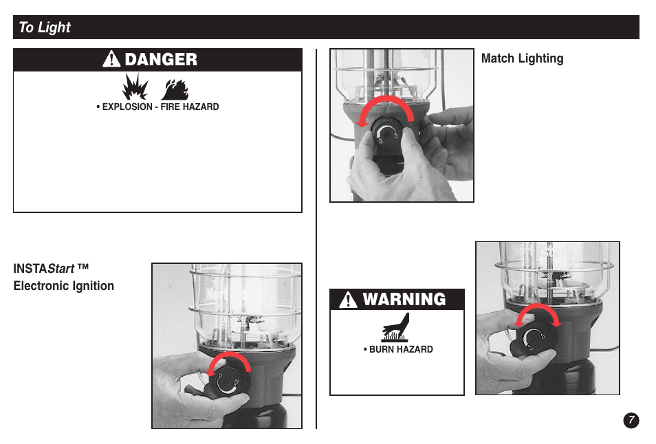 Danger, Warning, Start | Coleman NORTHSTAR 2500A User Manual | Page 7 / 32