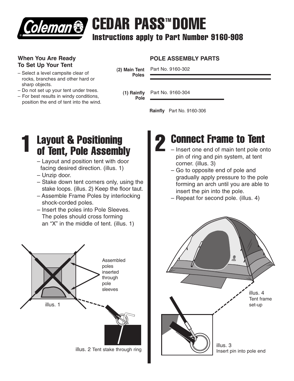 Coleman CEDAR PASS 9160-908 User Manual | 2 pages