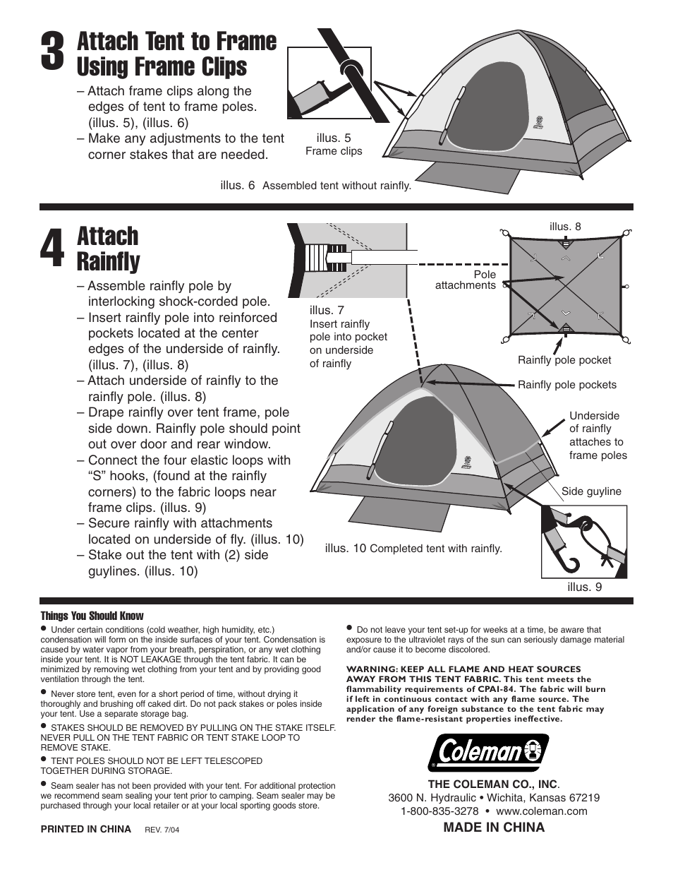 Attach tent to frame using frame clips, Attach rainfly | Coleman CEDAR PASS 9160-908 User Manual | Page 2 / 2