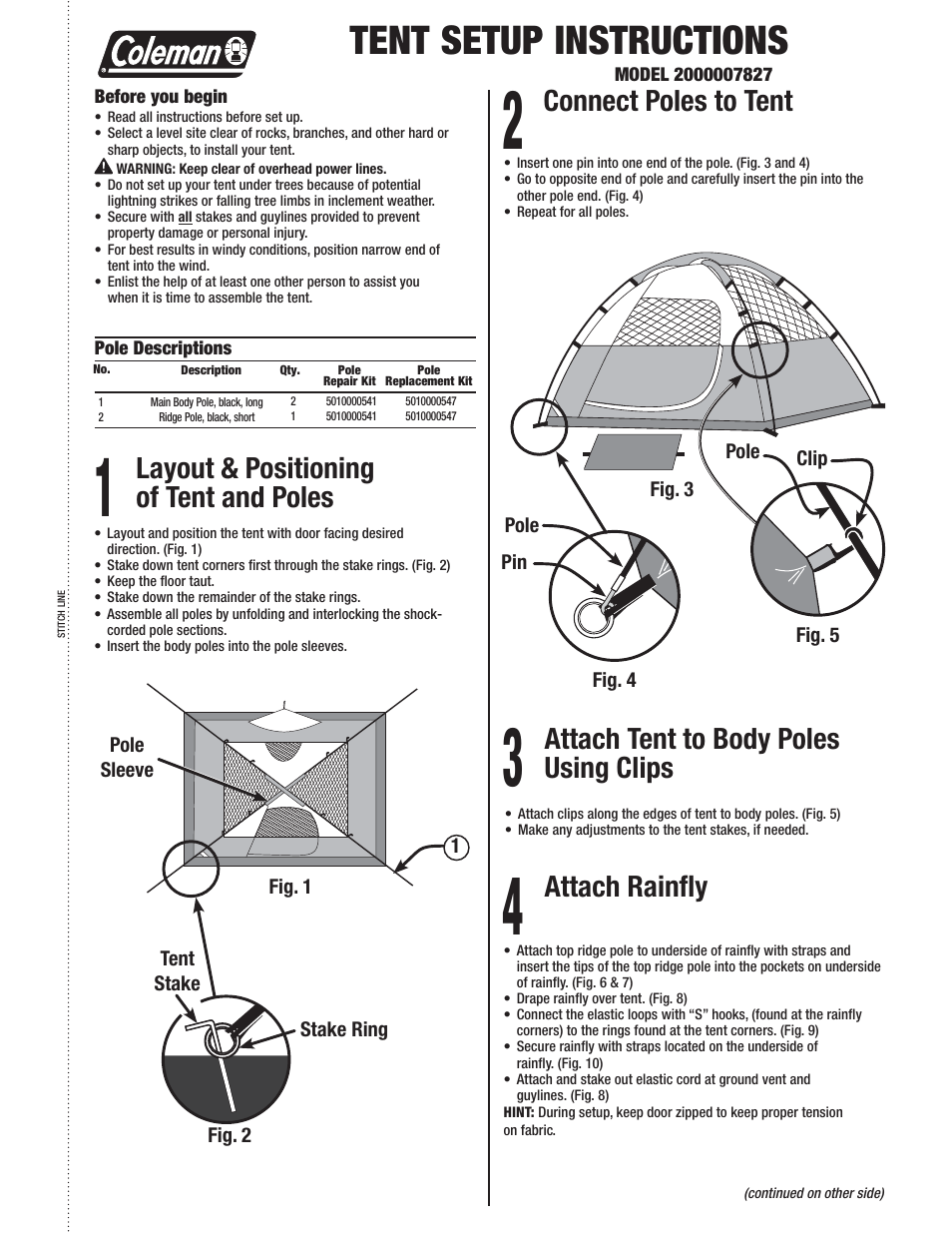 Coleman 2000007827 User Manual | 2 pages