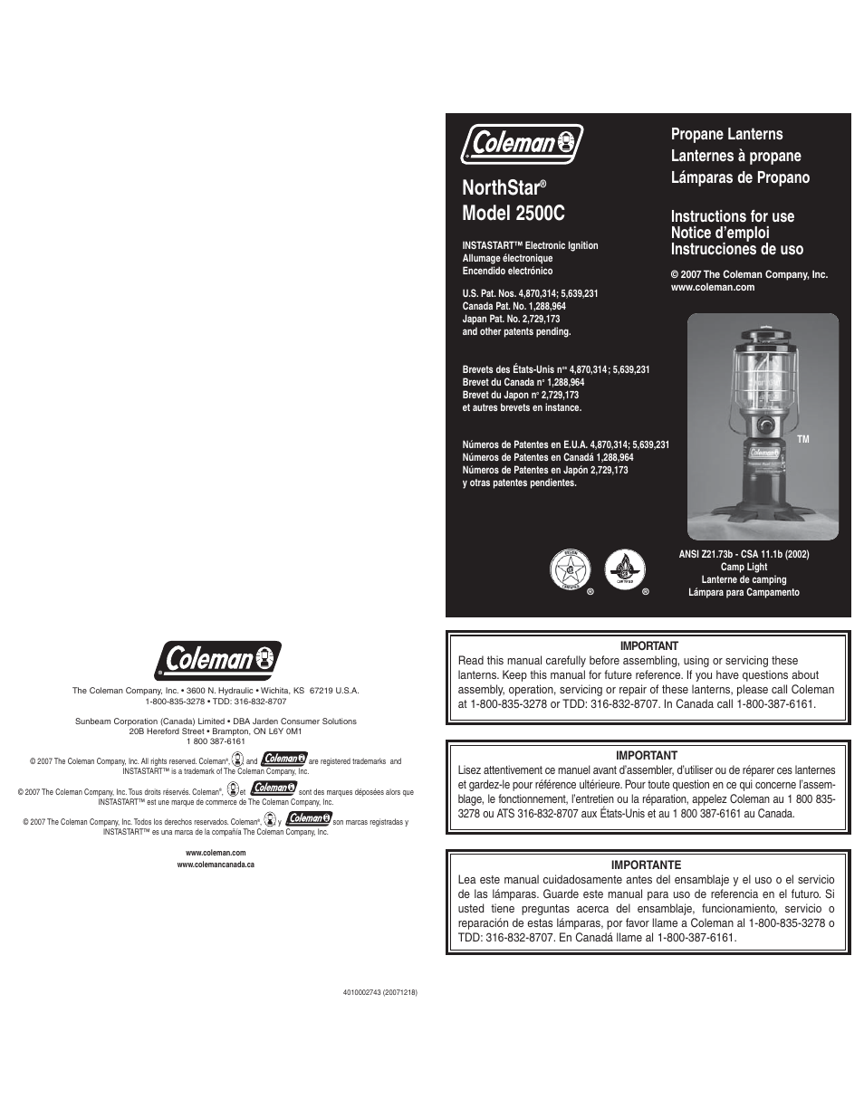 Coleman NORTHSTAR 2500C User Manual | 14 pages