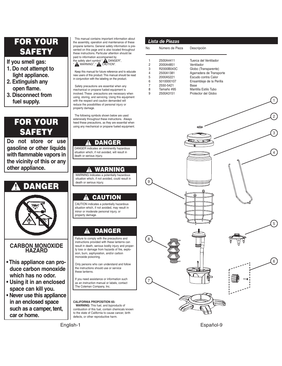For your safety, Danger, Caution | Warning | Coleman NORTHSTAR 2500C User Manual | Page 2 / 14