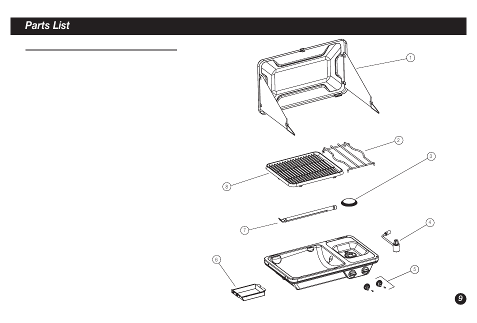 Parts list | Coleman 9921B User Manual | Page 9 / 32