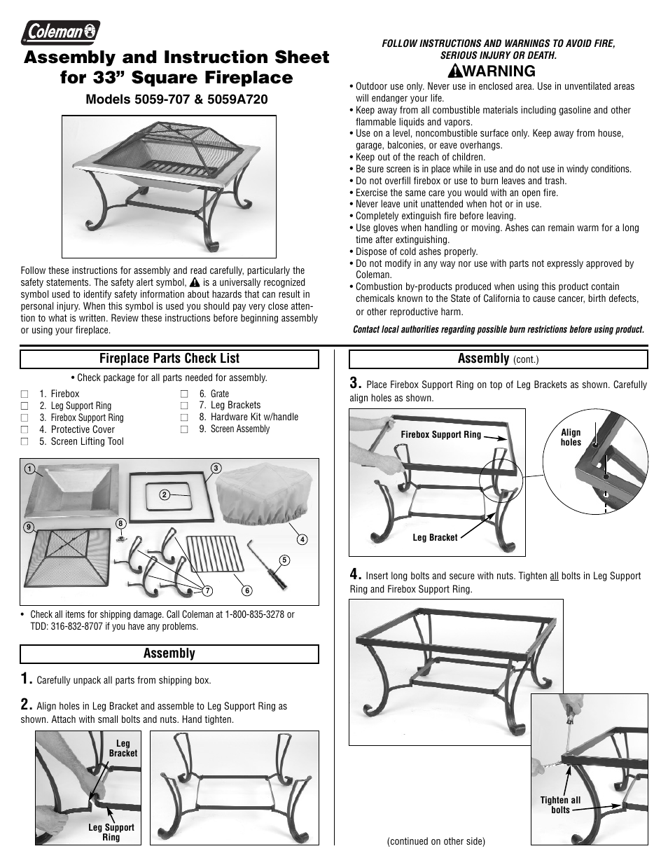 Coleman 5059-707 User Manual | 2 pages